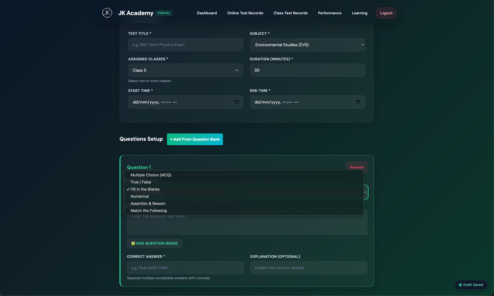 AcademyOS Create Test Interface