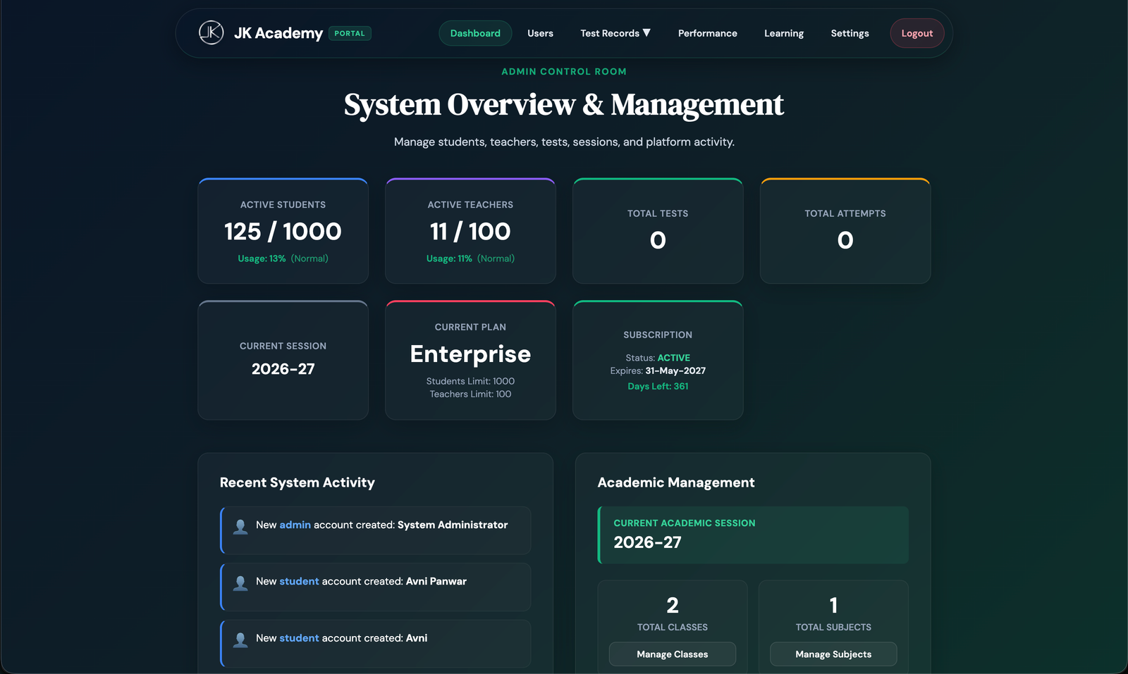 AcademyOS Dashboard Preview